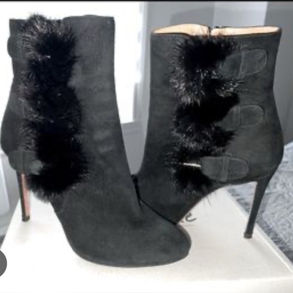 Aquazzura Sinatra suede stiletto booties with fur detail - Picture 6 of 6